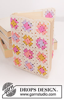 Binding Romance / DROPS Extra 0-1656 - Crocheted book cover in DROPS Safran. The piece is worked in Granny squares. Theme: Valentine.