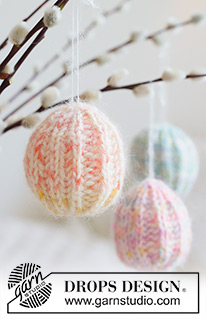 Spring Whimsy / DROPS Extra 0-1659 - DROPS Fiesta ja DROPS Kid-Silk lõngadest ringselt patentkoes kootud kaunistus muna munadepühadeks