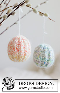 Spring Whimsy / DROPS Extra 0-1659 - DROPS Fiesta ja DROPS Kid-Silk lõngadest ringselt patentkoes kootud kaunistus muna munadepühadeks