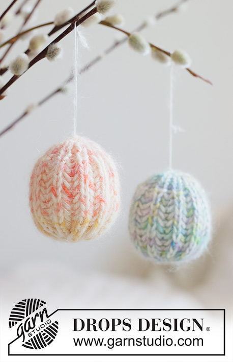 Spring Whimsy / DROPS Extra 0-1659 - DROPS Fiesta ja DROPS Kid-Silk lõngadest ringselt patentkoes kootud kaunistus muna munadepühadeks