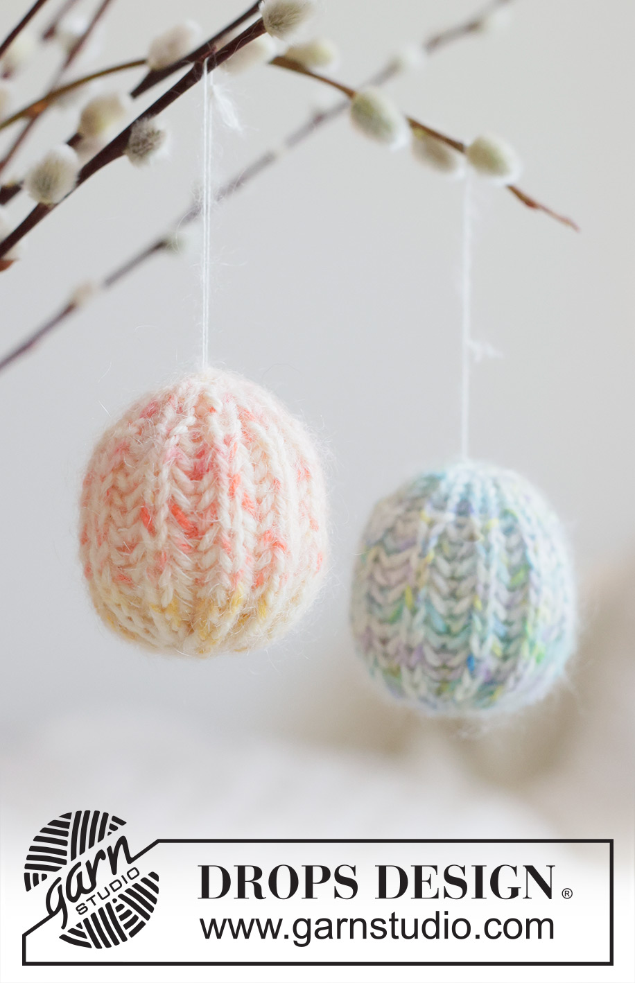 Spring Whimsy / DROPS Extra 0-1659 - DROPS Fiesta ja DROPS Kid-Silk lõngadest ringselt patentkoes kootud kaunistus muna munadepühadeks
