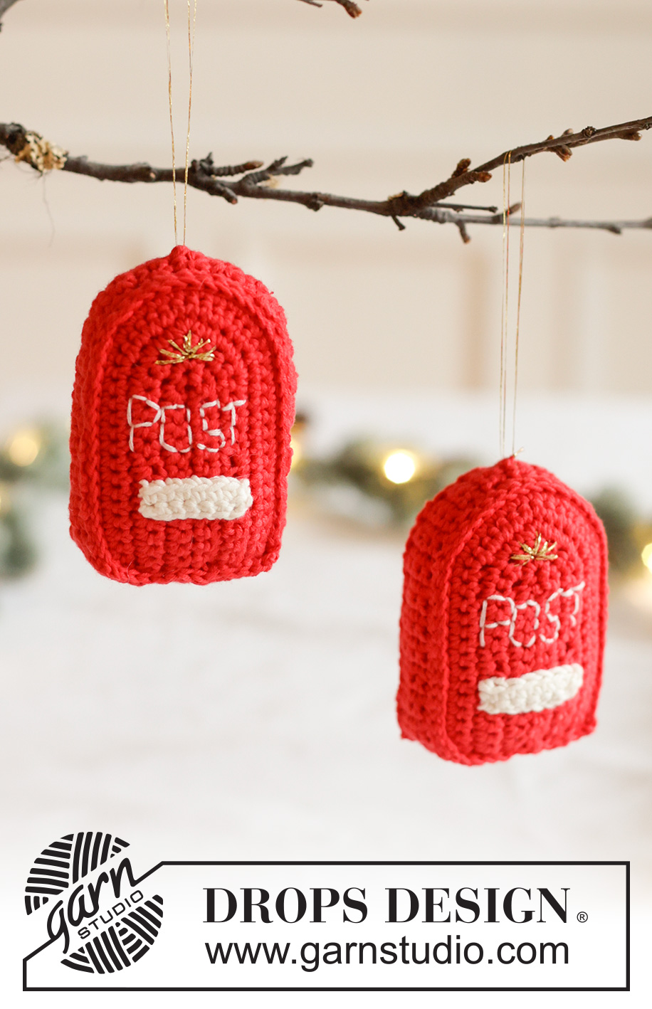 Santa's Mailbox / DROPS Extra 0-1667 - Crocheted postbox/Christmas decoration in DROPS Safran and DROPS Glitter. Theme: Christmas.