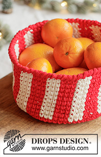 Holiday Stripes Baskets / DROPS Extra 0-1680 - Horgolt mintás / csíkos kosarak, 2 szál DROPS Paris fonalból. Téma: Karácsony