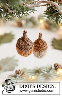 Winter Woodland / DROPS Extra 0-1681 - DROPS Daisy lõngast kootud jõulukaunistus lehega tammetõru jõuludeks