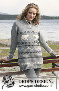 Bear Hug / DROPS Extra 0-444 - Knitted DROPS Christmas jumper in ”Alaska” with polar bear pattern. Size XS - XXL.
