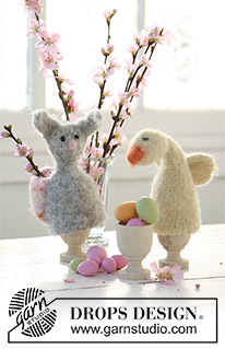 Easter Egg Pals / DROPS Extra 0-501 - Tovet DROPS påskekylling og Tovet DROPS påskehare i 2 tråder Alpaca.