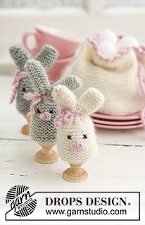 Cozy Bunnies / DROPS Extra 0-545 - DROPS Paashaas eierwarmer en eiermand van ”Merino” en ”Kid-Silk”.
