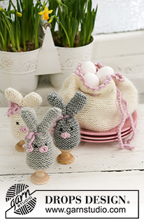 Cozy Bunnies / DROPS Extra 0-545 - DROPS Paashaas eierwarmer en eiermand van ”Merino” en ”Kid-Silk”.
