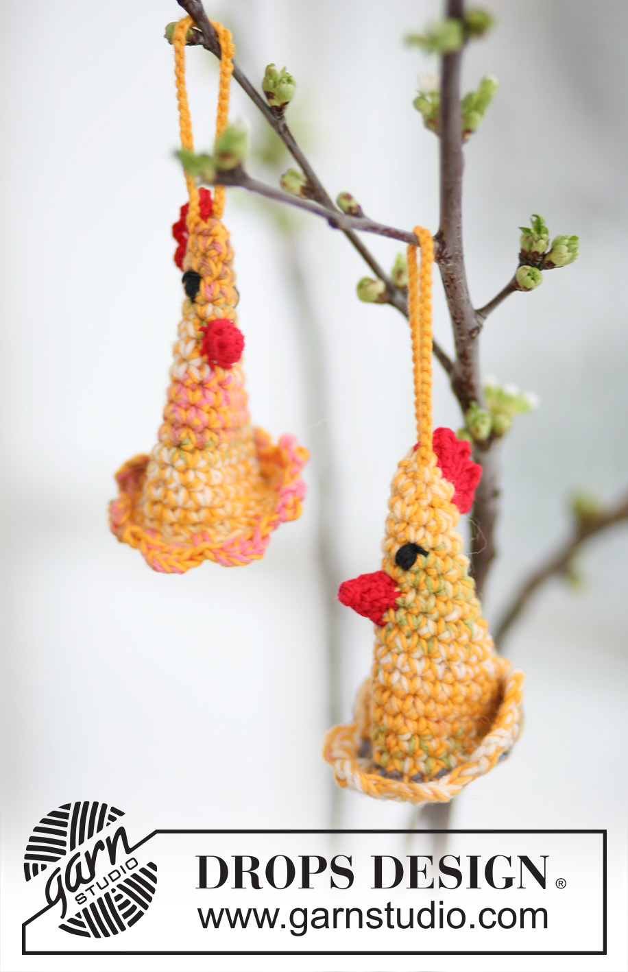 Kikeriki / DROPS Extra 0-551 - Crochet DROPS Easter chickens in ”Fabel” and ”Safran”.