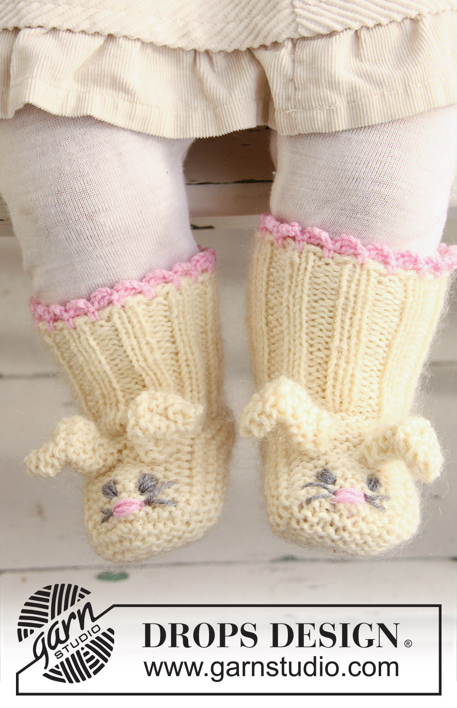 Bunny Toes / DROPS Extra 0-634 - DROPS kanin eller  harepustøfler i ”BabyMerino” og ”Kid-Silk” til påske. til barn og baby