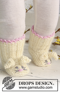 Bunny Toes / DROPS Extra 0-634 - DROPS kanin eller  harepustøfler i ”BabyMerino” og ”Kid-Silk” til påske. til barn og baby