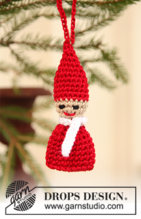 Tiny Elf Ornament / DROPS Extra 0-727 - Crochet Christmas tree decoration in DROPS Cotton Viscose. Piece is worked as Santa Claus. Theme: Christmas
