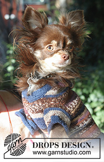 Little Watcher / DROPS Extra 0-833 - Gestrickter Hundepullover / Pullover für Hunde in DROPS Fabel. Die Arbeit wird ab dem Schwanz bis zum Hals glatt rechts mit Kapuze gestrickt. Größe XS - M.