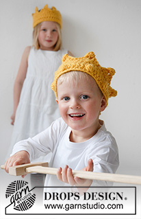 King Arthur / DROPS Extra 0-924 - Gehaakte kroon voor kinderen in DROPS Snow. Maat 2 - 7 jaar.