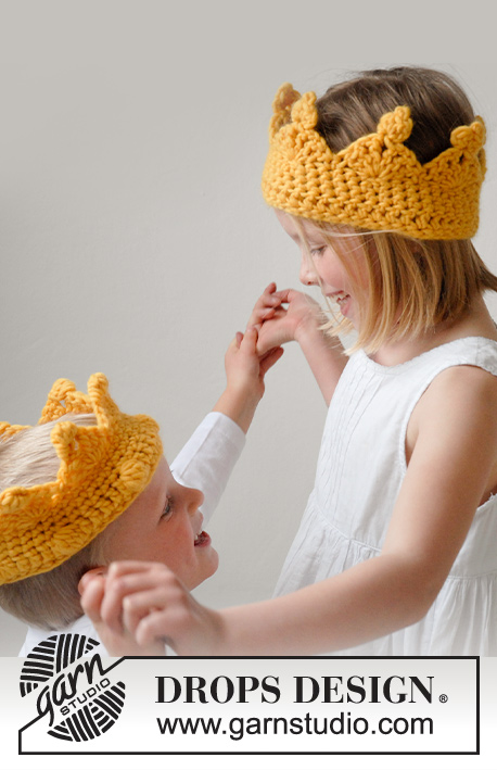 Queen Guinevere / DROPS Extra 0-925 - Corona per bambini lavorata all'uncinetto in DROPS Snow. Taglie: 2 - 7 anni.