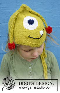Eye Smile / DROPS Extra 0-932 - Strikket hue til baby og børn i DROPS Alpaca. Huen er strikkes som monsterhue med øjne, mund og antenner. Størrelse 0 - 4 år.