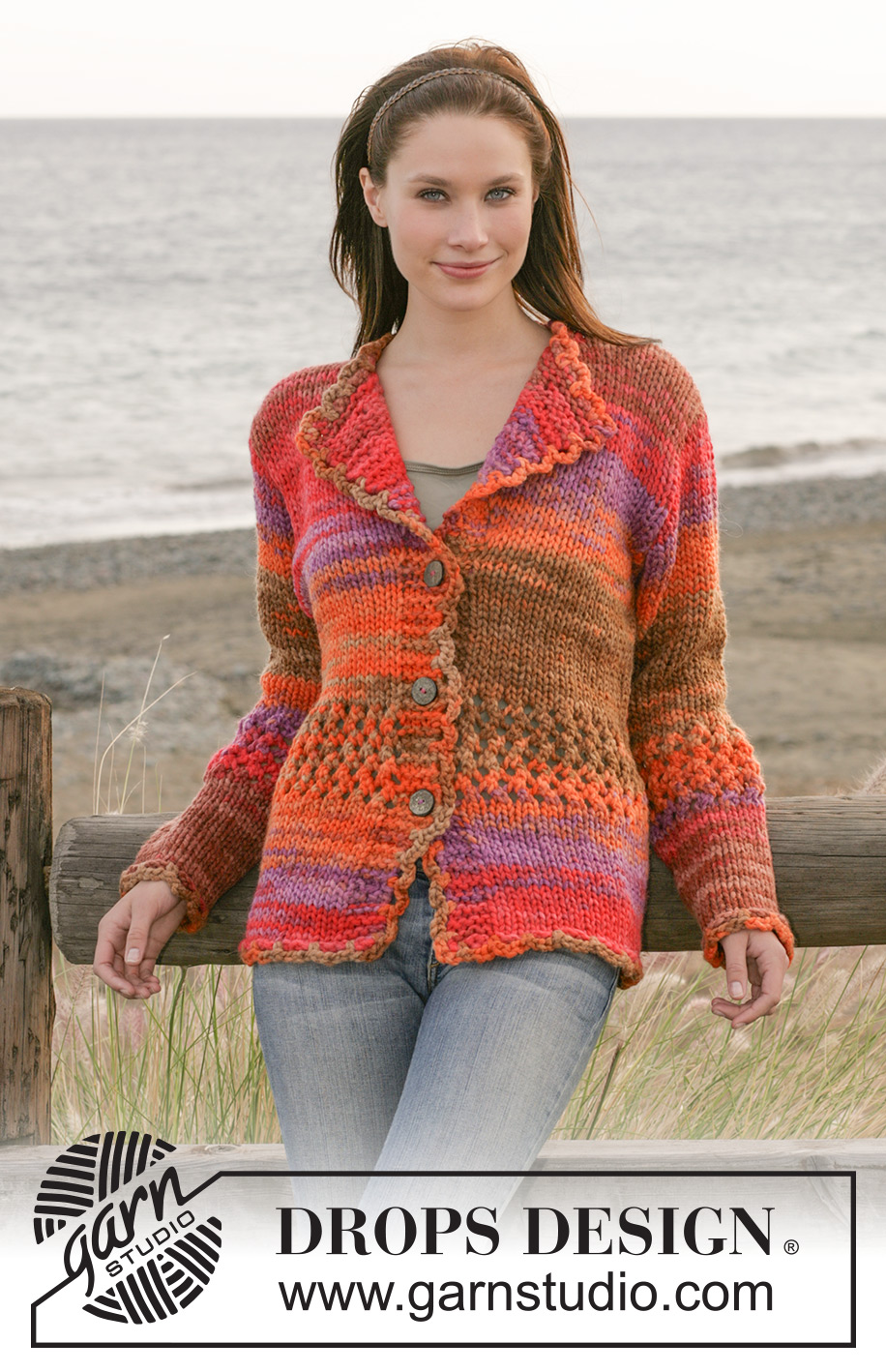 Autumn Aglow Jacket / DROPS 100-12 - DROPS jacket with collar and lace pattern in ”Inka”