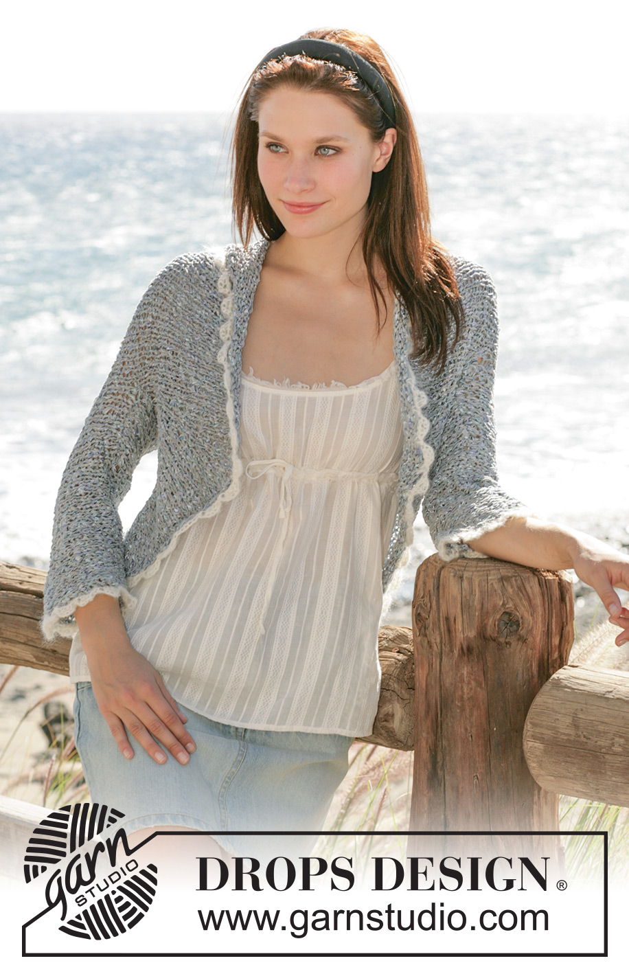 Seaside Serenade / DROPS 100-22 - Cardigan knitted in stocking sts with DROPS Salsa or 2 threads DROPS Sky and a crochet border with DROPS Vivaldi or DROPS Brushed Alpaca Silk.
