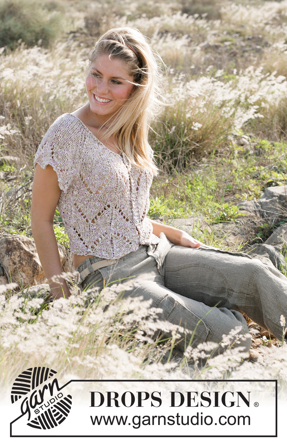 Bohemian Lace Cardigan / DROPS 100-26 - DROPS bolero jacket with leaf pattern in “Salsa” 