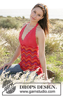Jazzy Top / DROPS 100-30 - DROPS knitted and crochet top in wavy pattern in “Safran” 