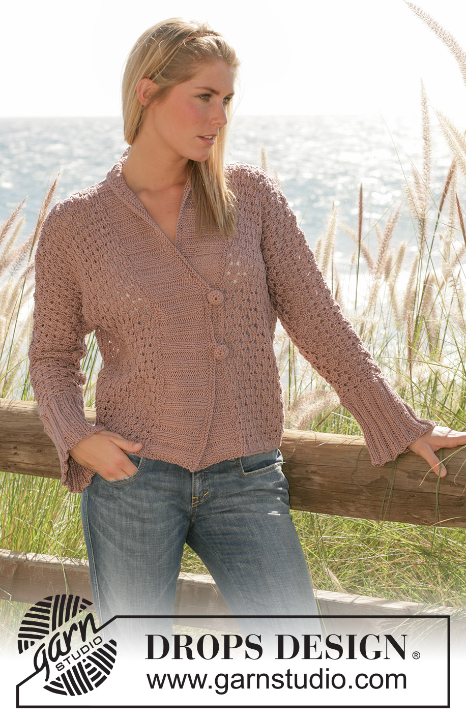 Woven Dreams Cardigan / DROPS 101-16 - DROPS jacket in pattern with wide rib edge in “Muskat” 