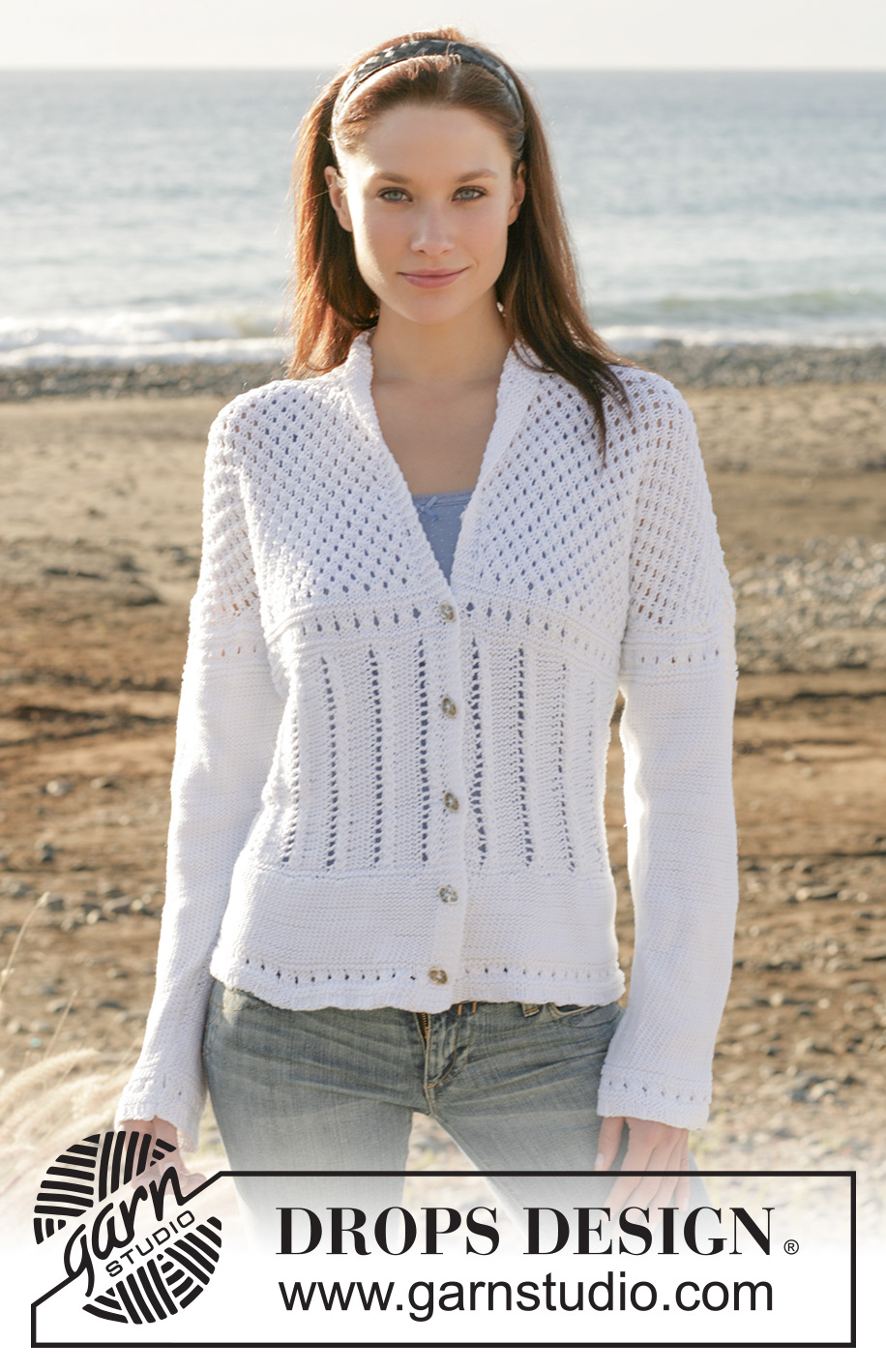 Lily White / DROPS 101-22 - DROPS vest met ajourmotief van ”Muskat”