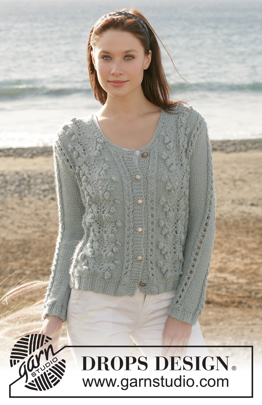Water Pebbles / DROPS 101-7 - DROPS cardigan with bobbles and lace pattern knitted in 1 thread “Silke-Alpaca” ot 2 threads “BabyAlpaca Silk”. Size S - XXL