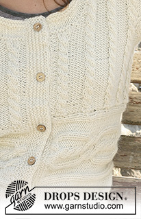First Kiss / DROPS 102-17 - DROPS jakke i 2 tråde ”Alpaca”, med snoninger strikket i 2 retninger. Korte eller lange ærmer. Str S til XXXL. 