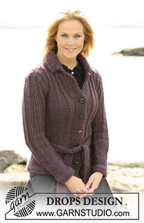 DROPS 102-20 - DROPS jacket in ”Snow” with waist and lapels. Size S to XXXL.