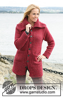 Grapeful / DROPS 103-22 - DROPS jacket with a big neck opening knitted in Rib with ”Snow”. Size S to XXXL