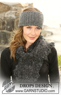 DROPS 103-37 - The set consist of : Crochet DROPS headband in ”Snow” and knitted scarf in  ”Puddel”.