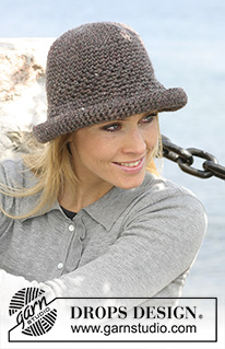 Brim Brim / DROPS 103-9 - Crocheted hat with brim in DROPS Snow