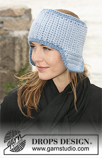 Ear Gear / DROPS 104-26 - Heklet DROPS pannebånd med øreklaffer i 2 tråder Silke-Alpaca eller Nepal.