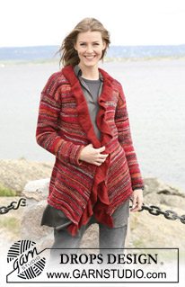 Auburn Ruffles / DROPS 104-35 - Saco DROPS en 2 hilos “Fabel”” con orilla de calados en “Alpaca”.  Talla S – XXXL