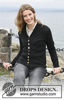 Mare del Nord / DROPS 104-36 - DROPS jacket in Silke-Alpaca or Nepal with shawl collar and ornamental buttons. Size: S to XXXL.