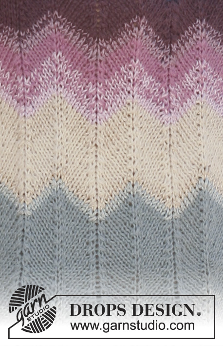 Heartland Sunset / DROPS 105-10 - DROPS dress in zigzag pattern with short raglan sleeve in “Alpaca” and “Cotton Viscose”. Size XS - XXXL.