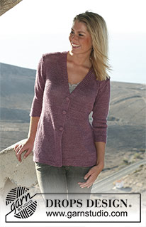 Coletta / DROPS 105-39 - DROPS Vest met ¾-mouwen en gehaakte knopen van ”Lin”. Maat S t/m XXXL.