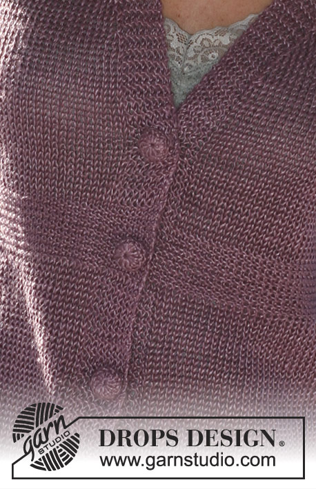 Coletta / DROPS 105-39 - DROPS Vest met ¾-mouwen en gehaakte knopen van ”Lin”. Maat S t/m XXXL.