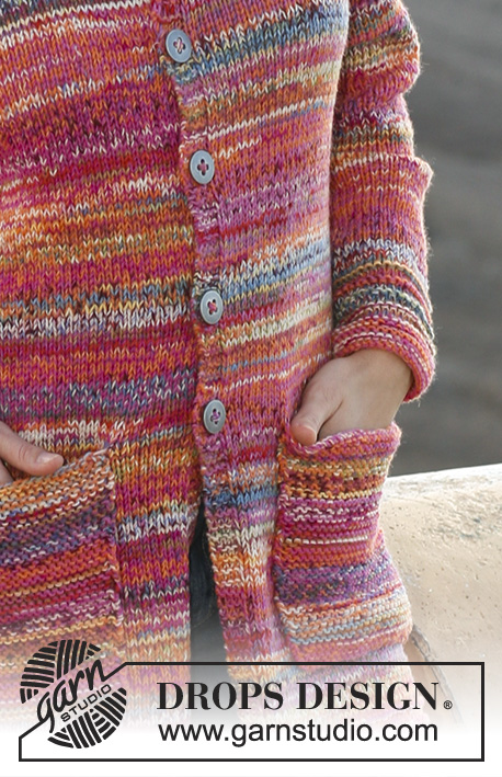Technicolour Dream / DROPS 106-26 - DROPS jacket with hood in 2 threads ”Fabel” Sizes: S - XXXL