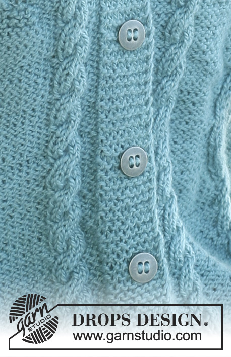 Blue Azure / DROPS 106-28 - DROPS Jacke mit Zöpfen und Brombeermuster in ”Silke-Alpaca. Grösse S -XXXL. 