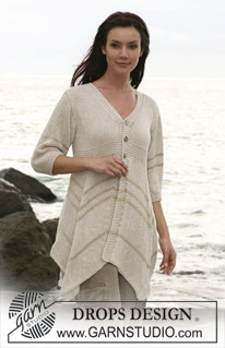 Gerda / DROPS 107-6 - DROPS  vinkelstrikket lang jakke i ”Bomull-Lin” og ”Cotton Viscose”. Str S - XXXL.