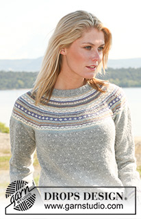 Valeria / DROPS 108-10 - DROPS jumper in ”Alpaca” with round yoke and multi coloured pattern. Long or short sleeves. Size XS - XXL.