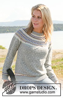 Valeria / DROPS 108-10 - DROPS jumper in ”Alpaca” with round yoke and multi coloured pattern. Long or short sleeves. Size XS - XXL.