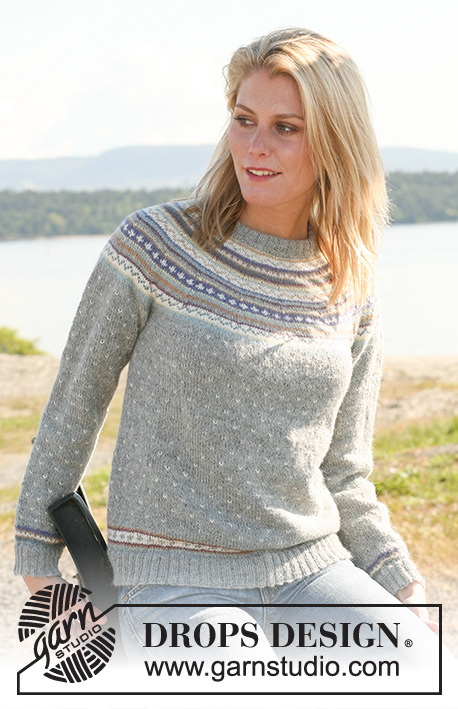 Valeria / DROPS 108-10 - DROPS jumper in ”Alpaca” with round yoke and multi coloured pattern. Long or short sleeves. Size XS - XXL.