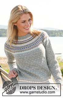 Valeria / DROPS 108-10 - DROPS jumper in ”Alpaca” with round yoke and multi coloured pattern. Long or short sleeves. Size XS - XXL.