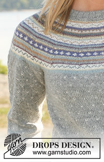 Valeria / DROPS 108-10 - DROPS jumper in ”Alpaca” with round yoke and multi coloured pattern. Long or short sleeves. Size XS - XXL.