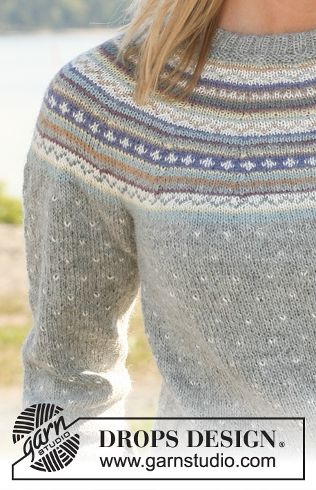 Valeria / DROPS 108-10 - DROPS jumper in ”Alpaca” with round yoke and multi coloured pattern. Long or short sleeves. Size XS - XXL.