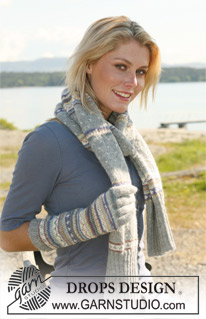 Valeria Set / DROPS 108-11 - Set comprising: DROPS scarf worked in the round and gloves in multi colored pattern in  ”Alpaca”.