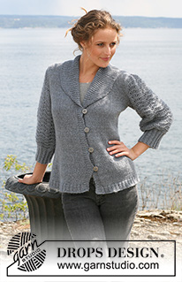 Svetlana / DROPS 108-2 - DROPS jacket in stockinette st with sleeves in wavy pattern in ”Alpaca” and ”Kid Silk”. 
Size S - XXXL.
