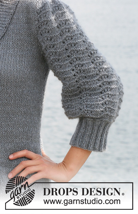 Svetlana / DROPS 108-2 - DROPS jacket in stockinette st with sleeves in wavy pattern in ”Alpaca” and ”Kid Silk”. 
Size S - XXXL.
